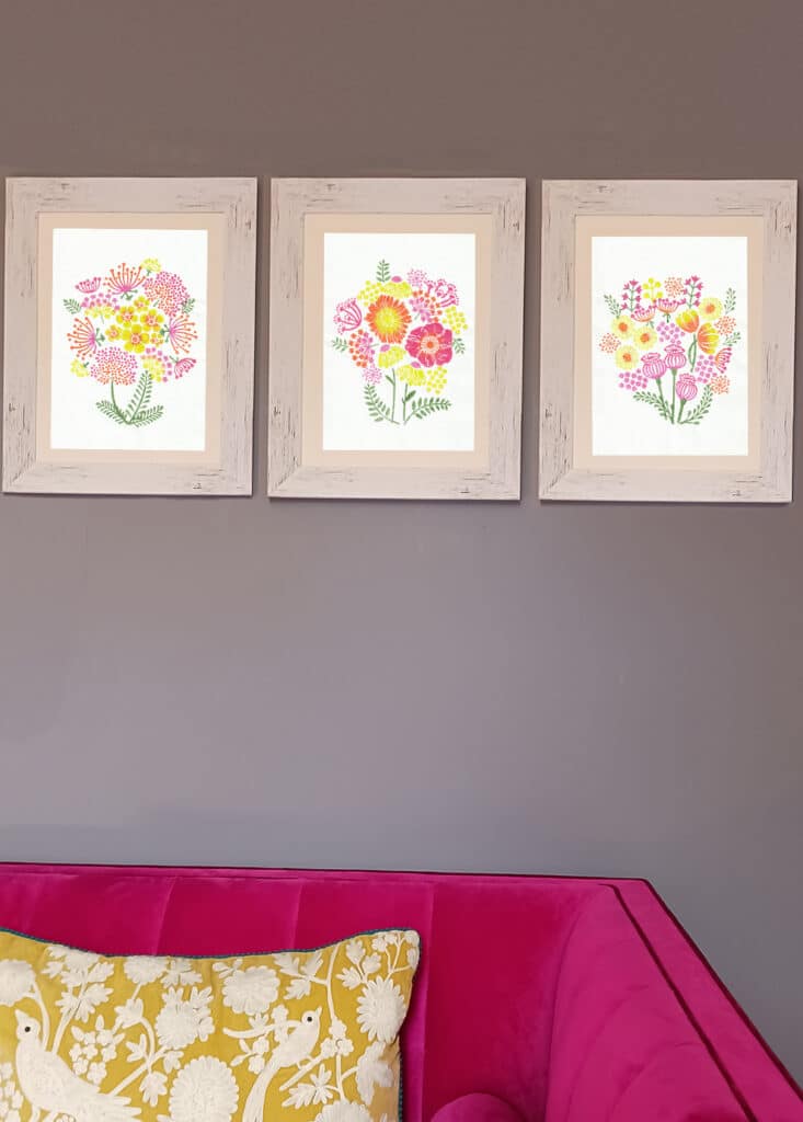 Set of 3 floral wood block prints